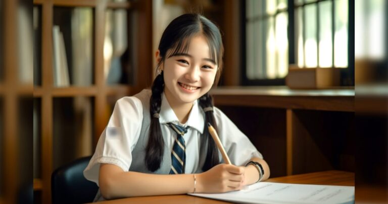 授業を受ける女子生徒のAI生成画像