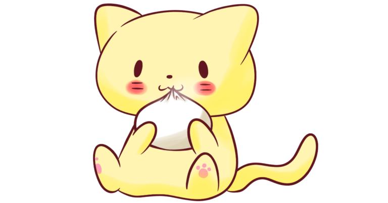 肉まんを食べるネコちゃん