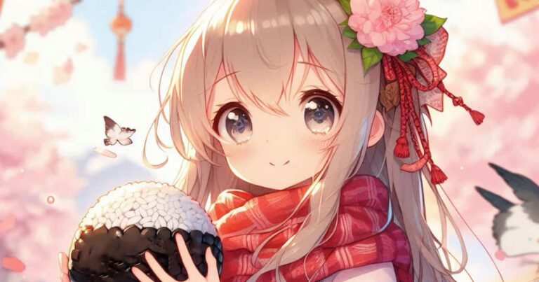 おにぎりを持つ女の子