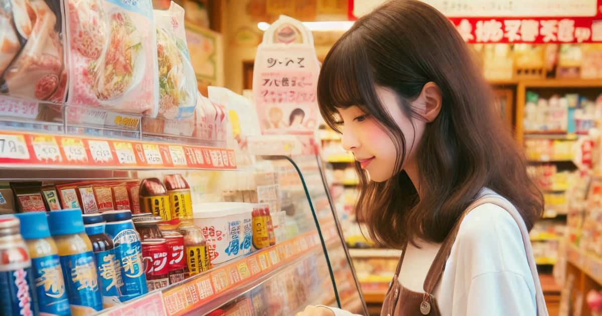 コンビニで買物をする美女