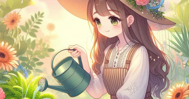 植物に水をやる美少女イラスト
