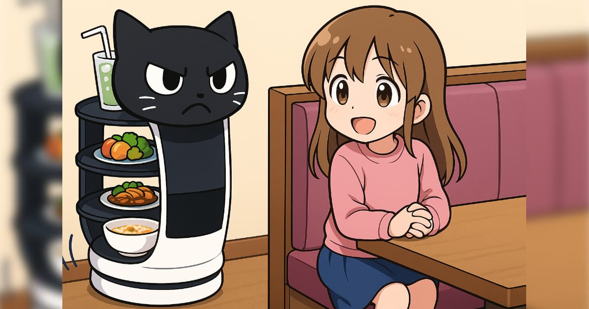 ネコ型配膳ロボットと可愛い女の子
