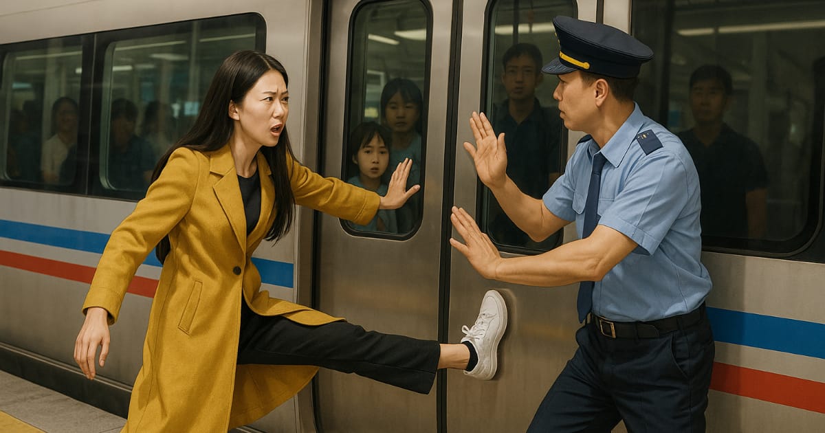 電車の発車を妨害する中国人女性