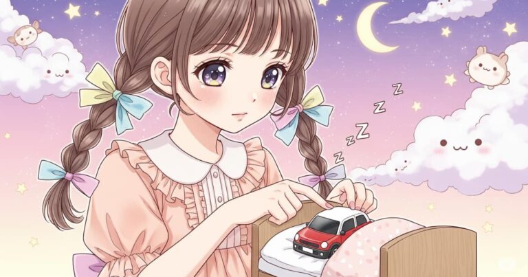 トミカを寝かしつける可愛い女の子