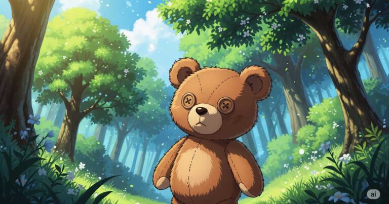 森に放置されたクマのぬいぐるみ