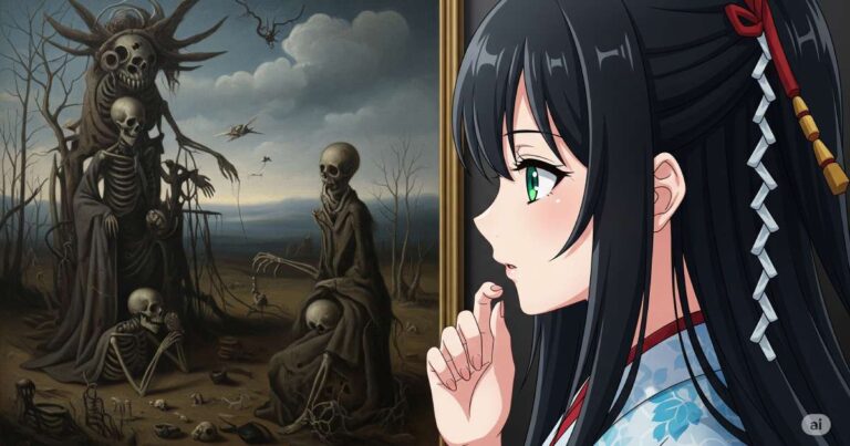 ベクシンスキーの絵を見る美少女