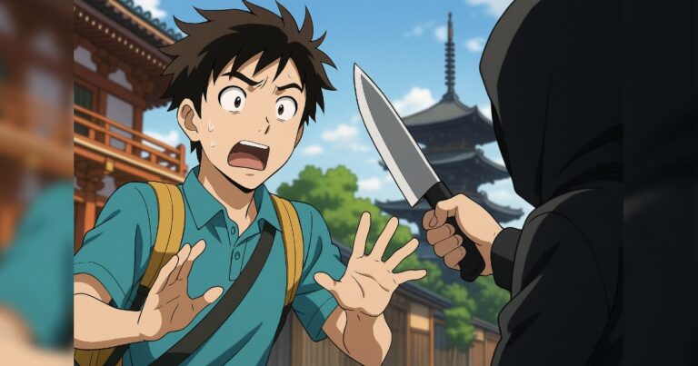 京都で何者かに切りつけられそうになる観光客の男性