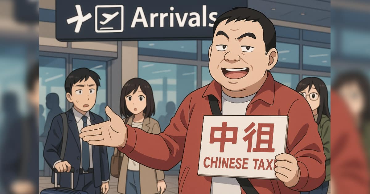 日本の空港で客を勧誘する中国人白タクドライバー