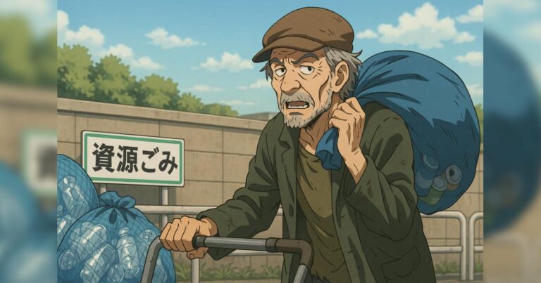 資源ごみを持ち去ろうとしている男性