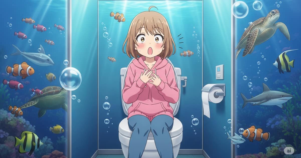 水族館のトイレで驚く女の子