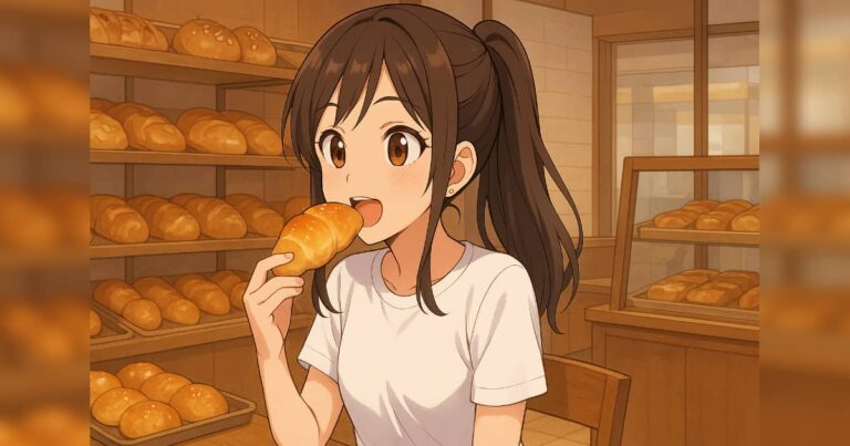塩パンを食べる女の子