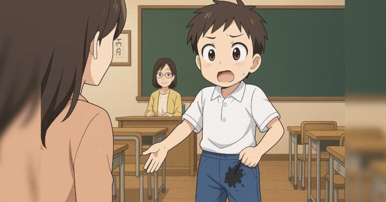 次男が習字の授業でシミを作ってきた