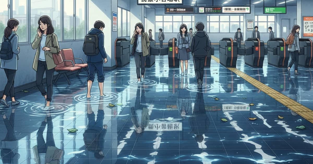 日本の駅が冠水