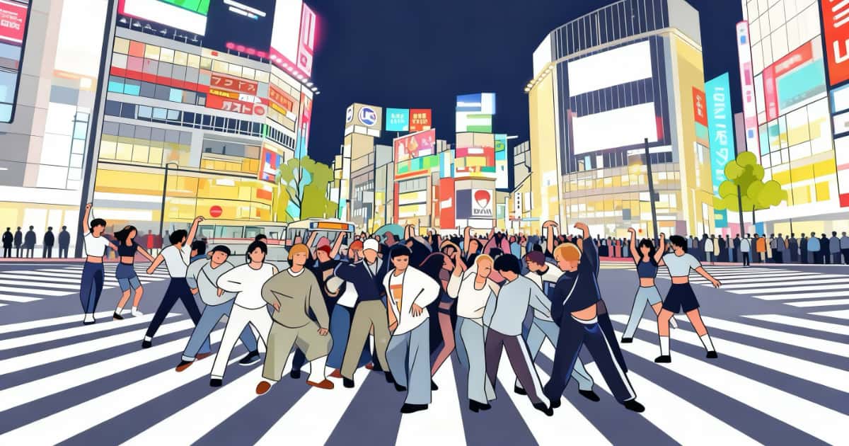 渋谷のスクランブル交差点でダンスするフィリピン人集団