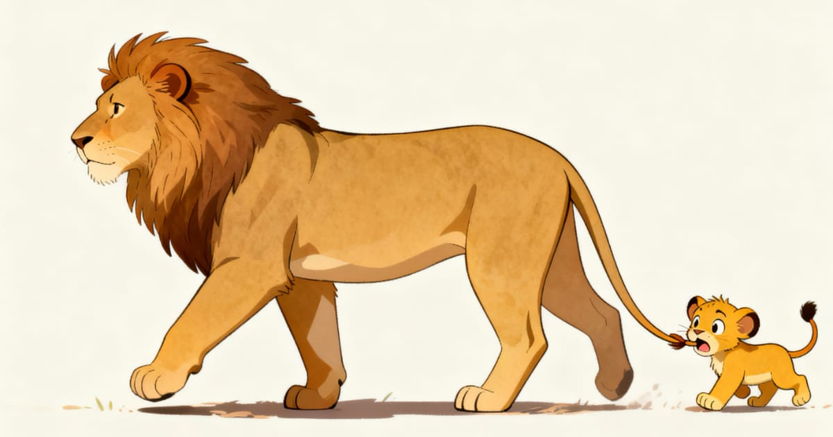 咥えたまま引きずられちゃう仔ライオン