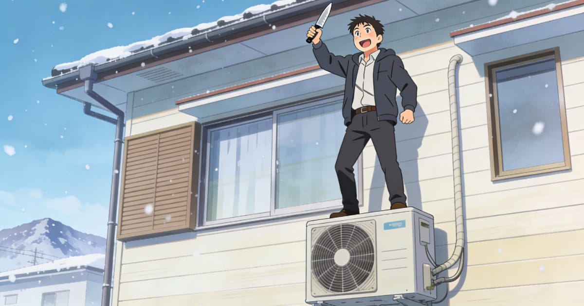 刃渡り12センチの包丁を持って、札幌市の一軒家のエアコン室外機の上にのぼる男性