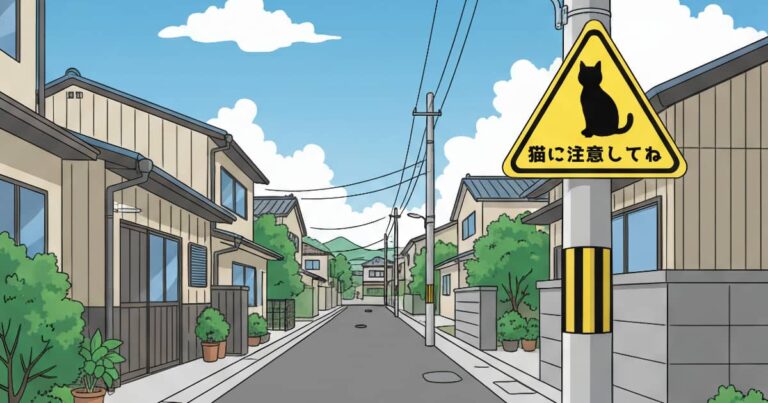 ネコ飛び出し注意看板