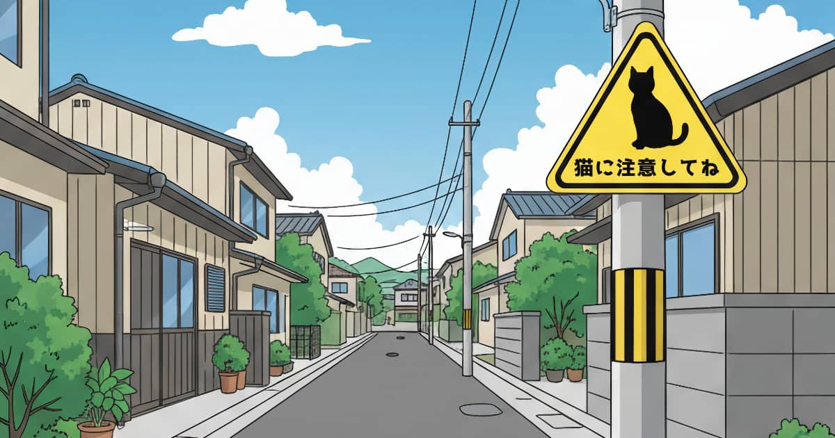 ネコ飛び出し注意看板