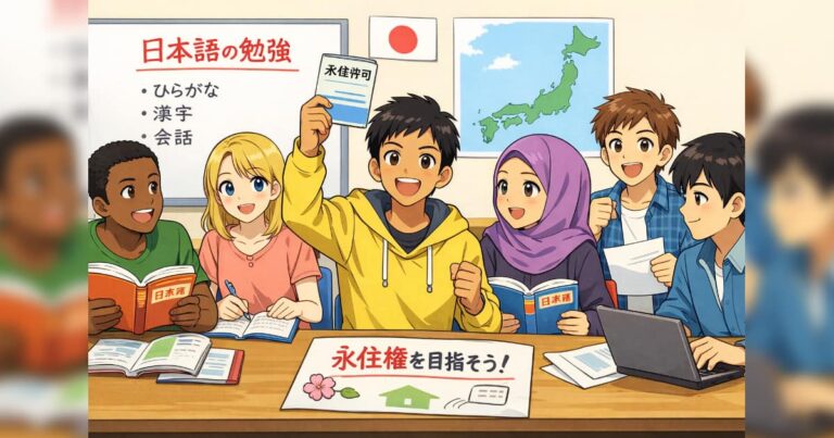日本の永住権を目指して日本語を勉強する外国人達