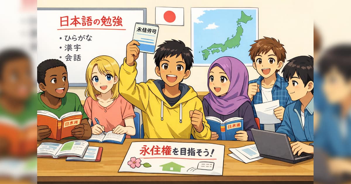日本の永住権を目指して日本語を勉強する外国人達