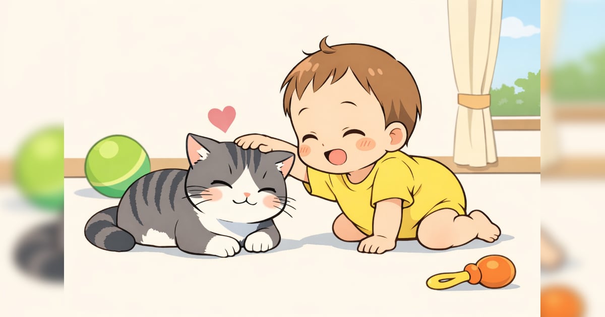 可愛いネコと赤ちゃん