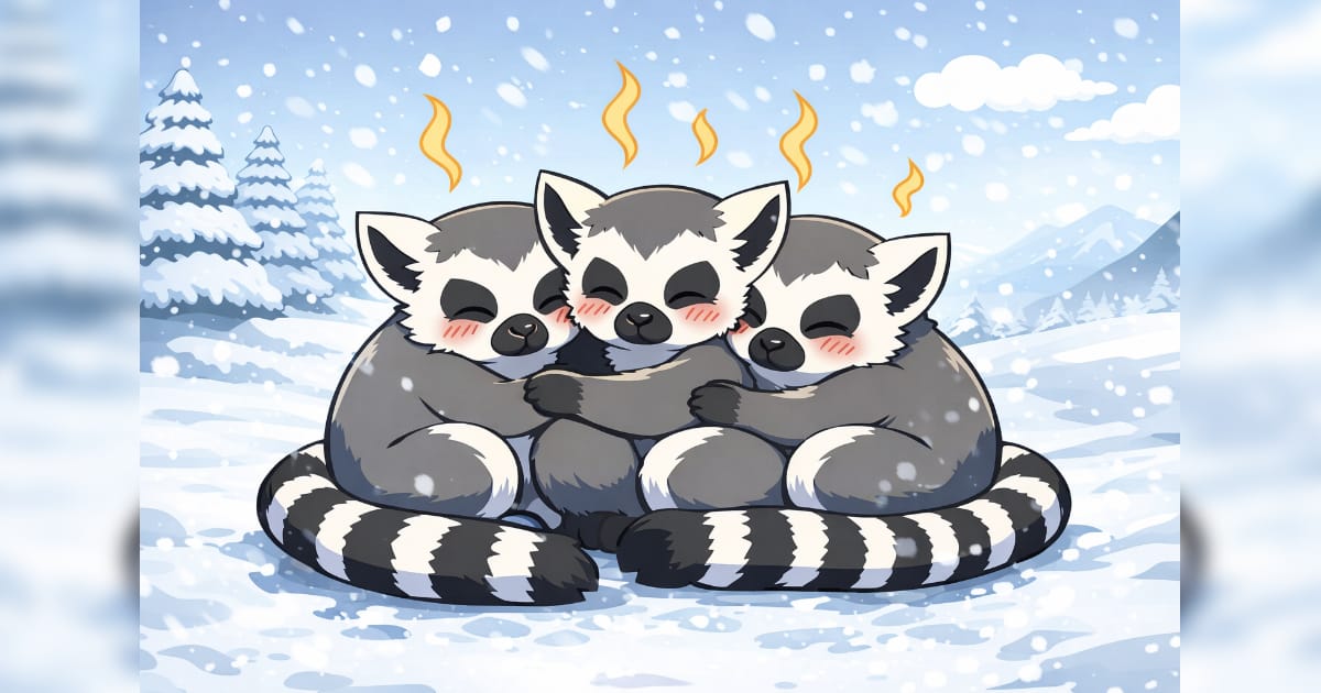 ワオキツネザルの暖の取り方