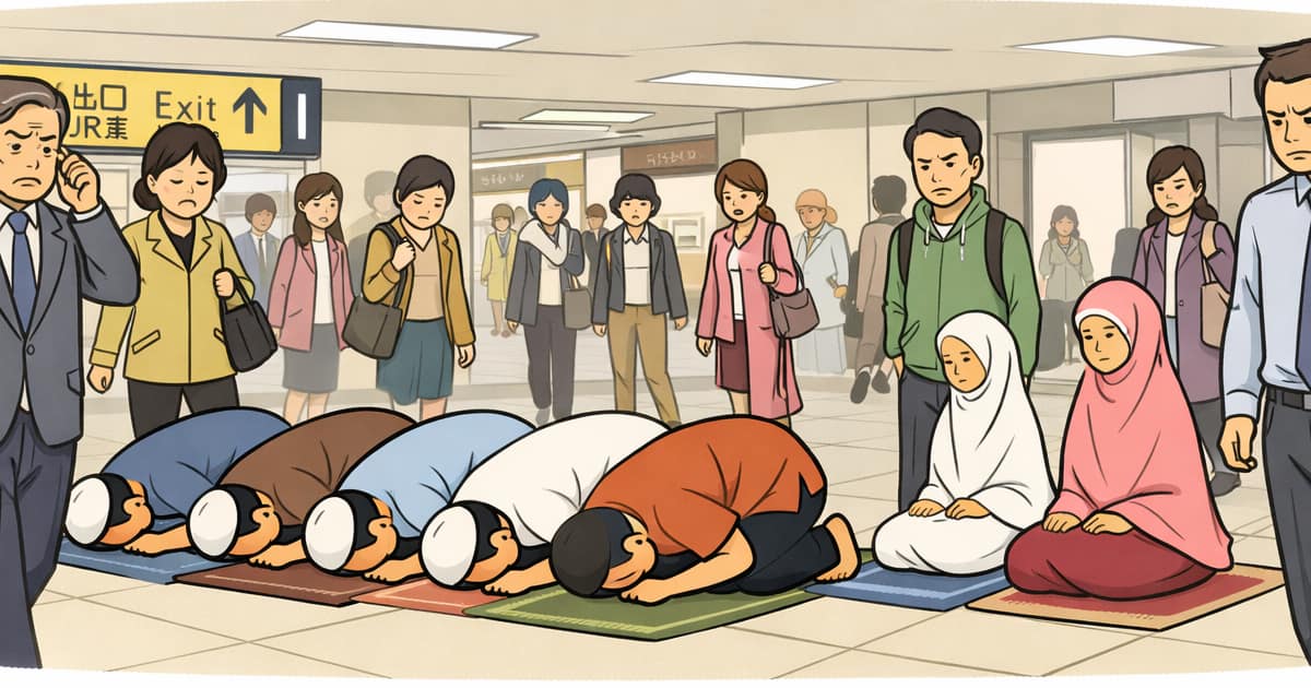 名古屋・栄駅地下街で礼拝するインドネシア人たち