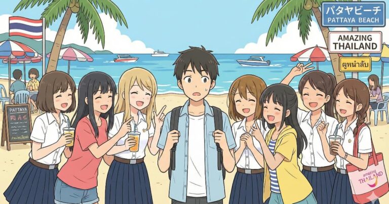 パタヤのビーチで突然タイの大学生グループに囲まれた