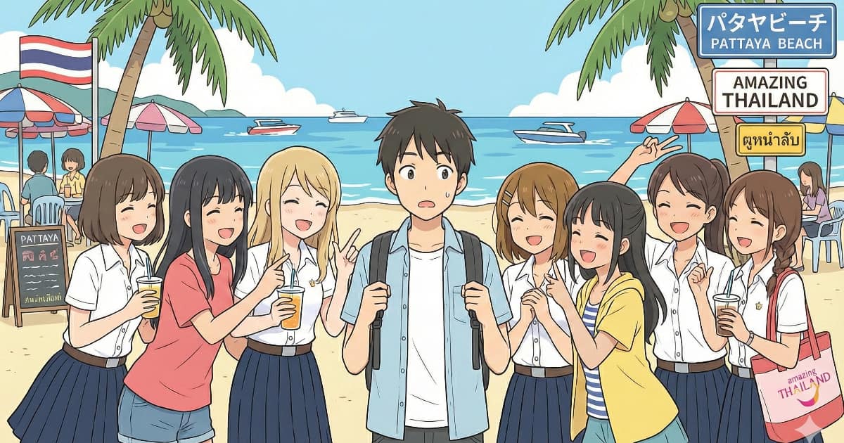 パタヤのビーチで突然タイの大学生グループに囲まれた