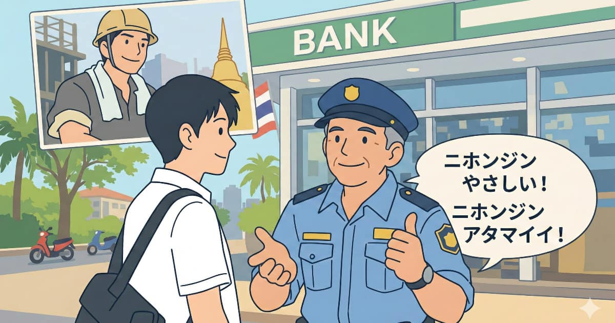 日本人とタイの銀行の警備員の会話