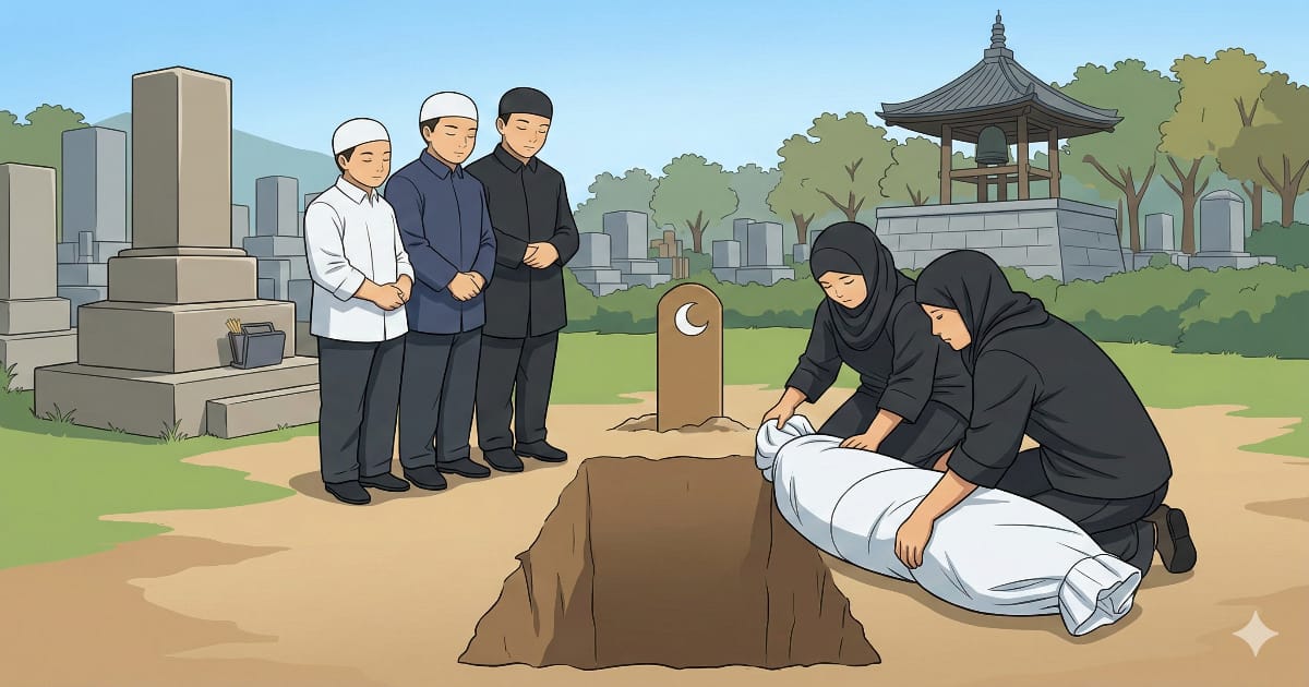 日本の墓地で土葬するムスリム