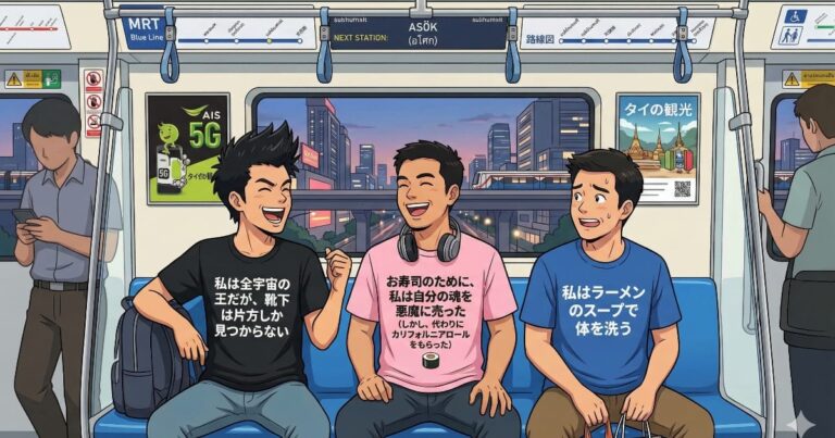 タイの地下鉄で「日本語のTシャツ」を着てた青年、文字の内容を見て吹いたwww【タイ人の反応】