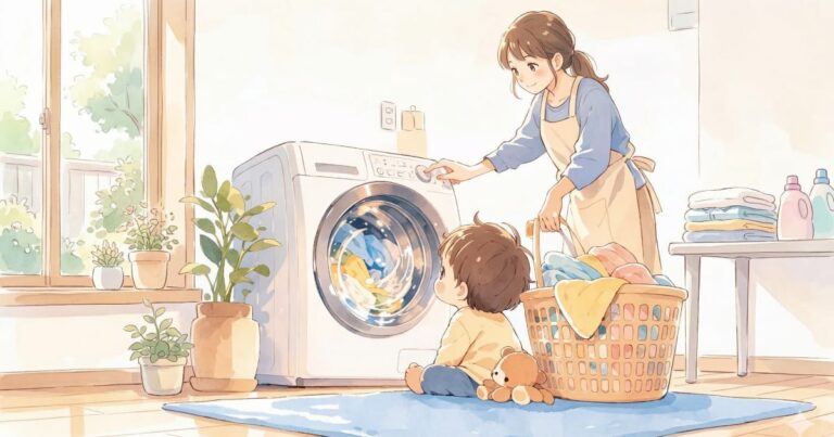 洗濯機に興味津々な子供