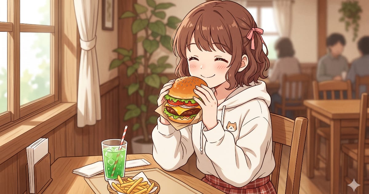 ハンバーガーを食べる女の子