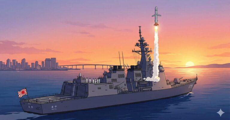 巡航ミサイル「トマホーク」の発射能力を備えた日本の海上自衛隊のイージス艦「ちょうかい」