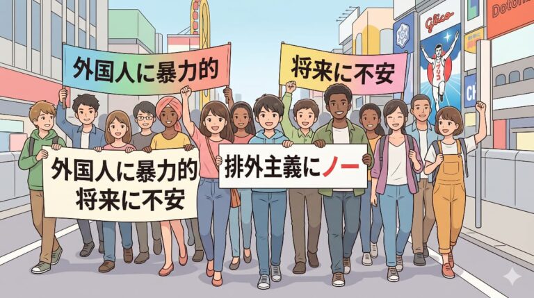 「外国人に暴力的」「将来に不安」排外主義にノー　大阪でデモ
