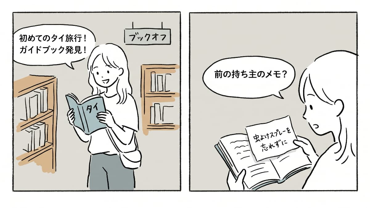 BOOKOFFでタイ旅行の本買ったら元々の持ち主さんのメモが入ってた